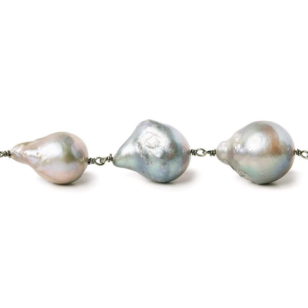 14x16-14x21mm Silver Peacock Ultra Baroque Black Gold .925 Silver Chain by the foot 13 pearls