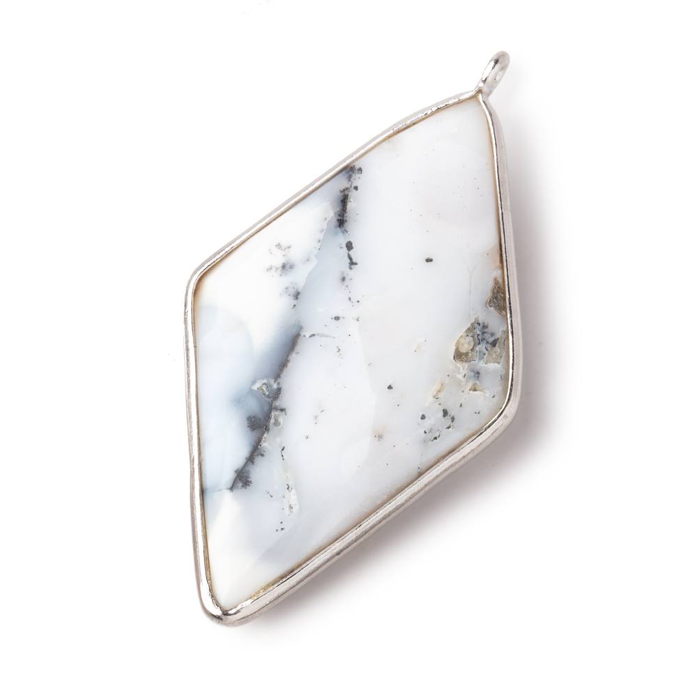 45x24mm Silver Bezel Dendritic Opal faceted Kite Pendant 1 piece