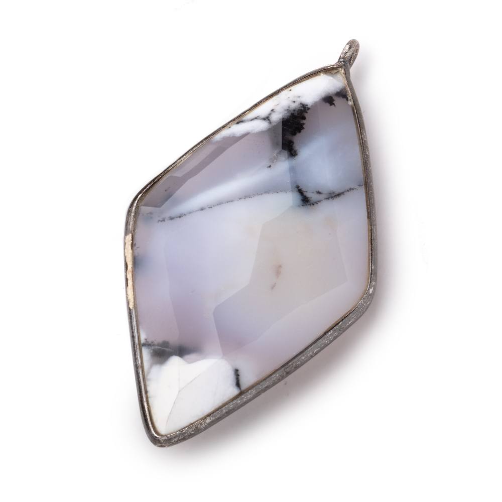 45x24mm Black Gold .925 Bezel Dendritic Opal faceted Kite Pendant 1 piece