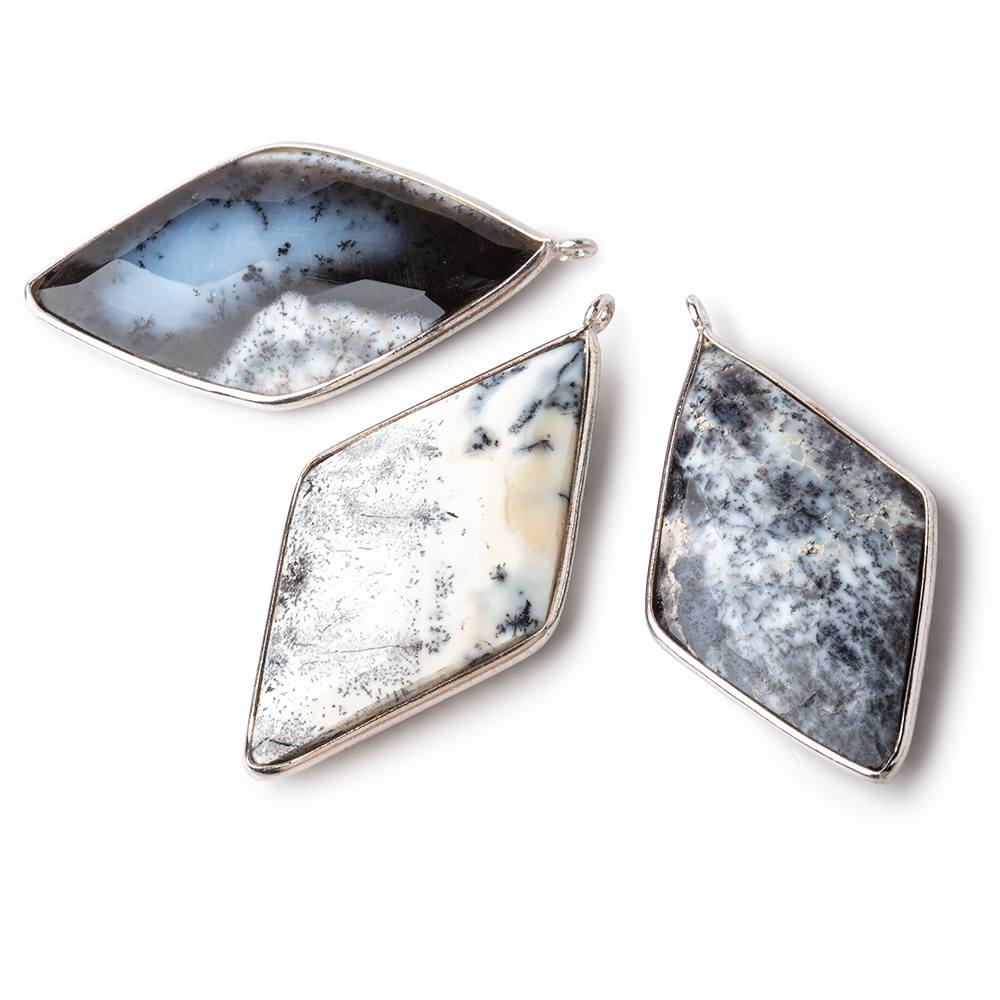 45x24mm Silver Bezel Opaque Dendritic Opal faceted Kite Pendant 1 piece