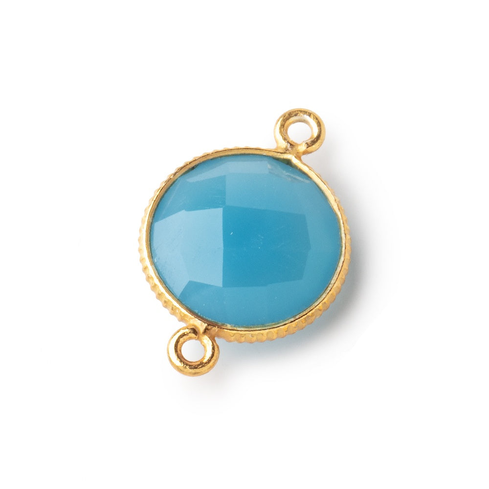 15mm Vermeil Corrugated Bezel Santorini Blue Chalcedony coin 2 ring Connector 1 pc