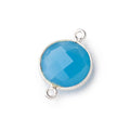 15mm Silver Corrugated Bezel Santorini Blue Chalcedony coin 2 ring Connector 1 pc
