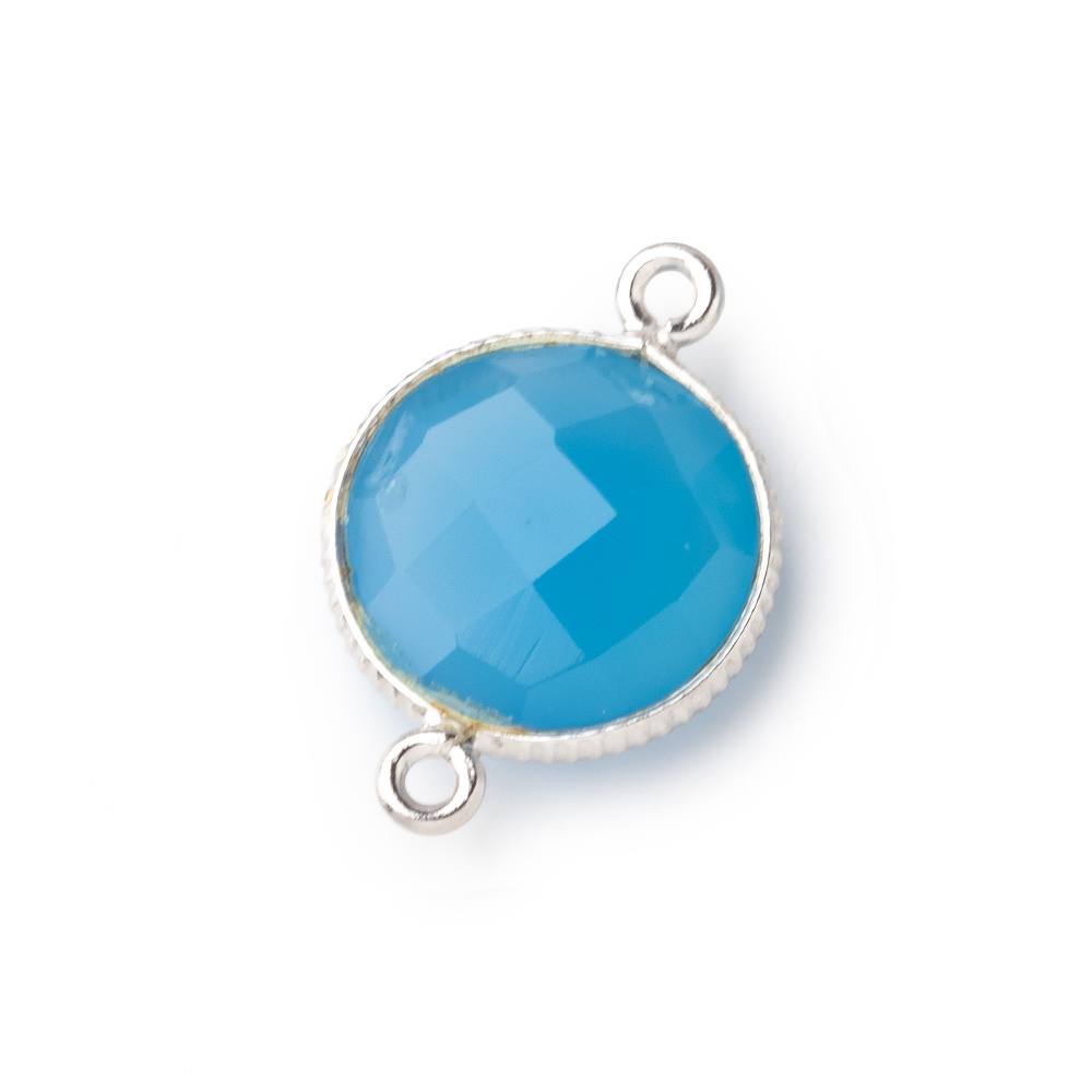 15mm Silver Corrugated Bezel Santorini Blue Chalcedony coin 2 ring Connector 1 pc