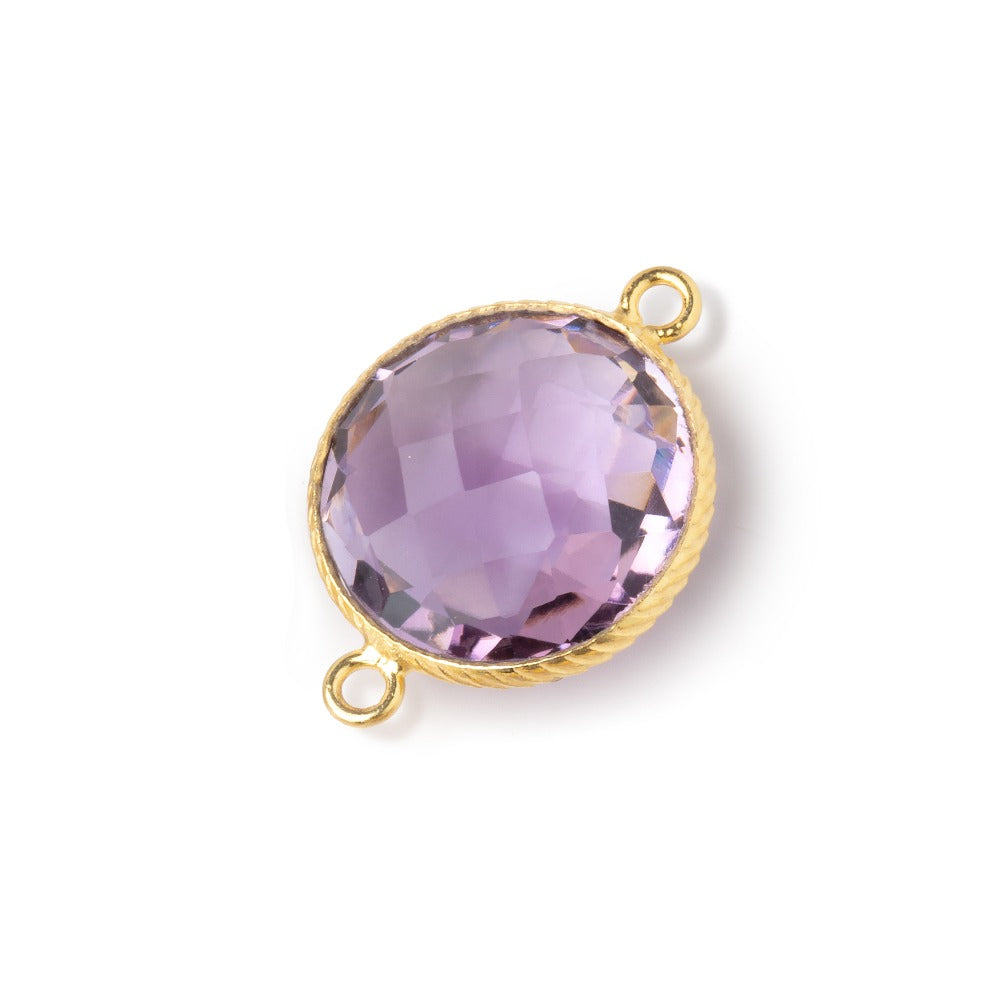 16.5mm Vermeil Rope Bezel Pink Amethyst Faceted Coin Connector 1 piece