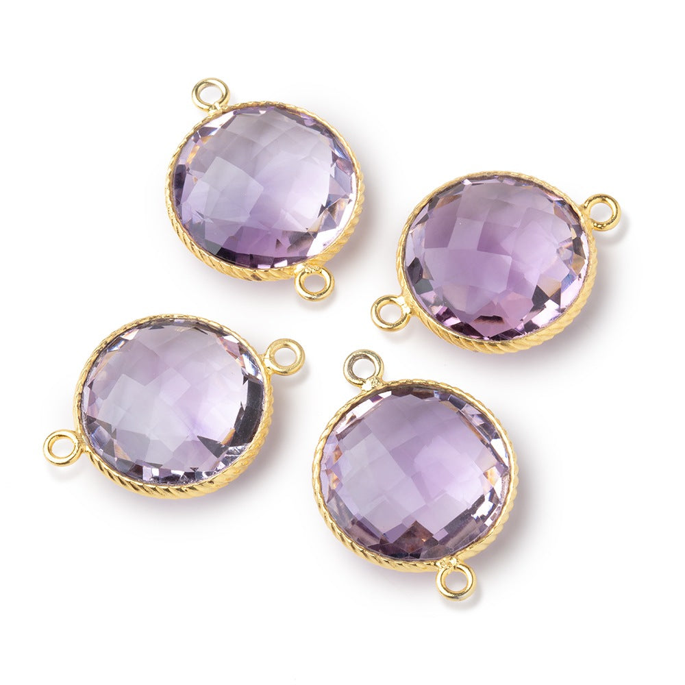16.5mm Vermeil Rope Bezel Pink Amethyst Faceted Coin Connector 1 piece