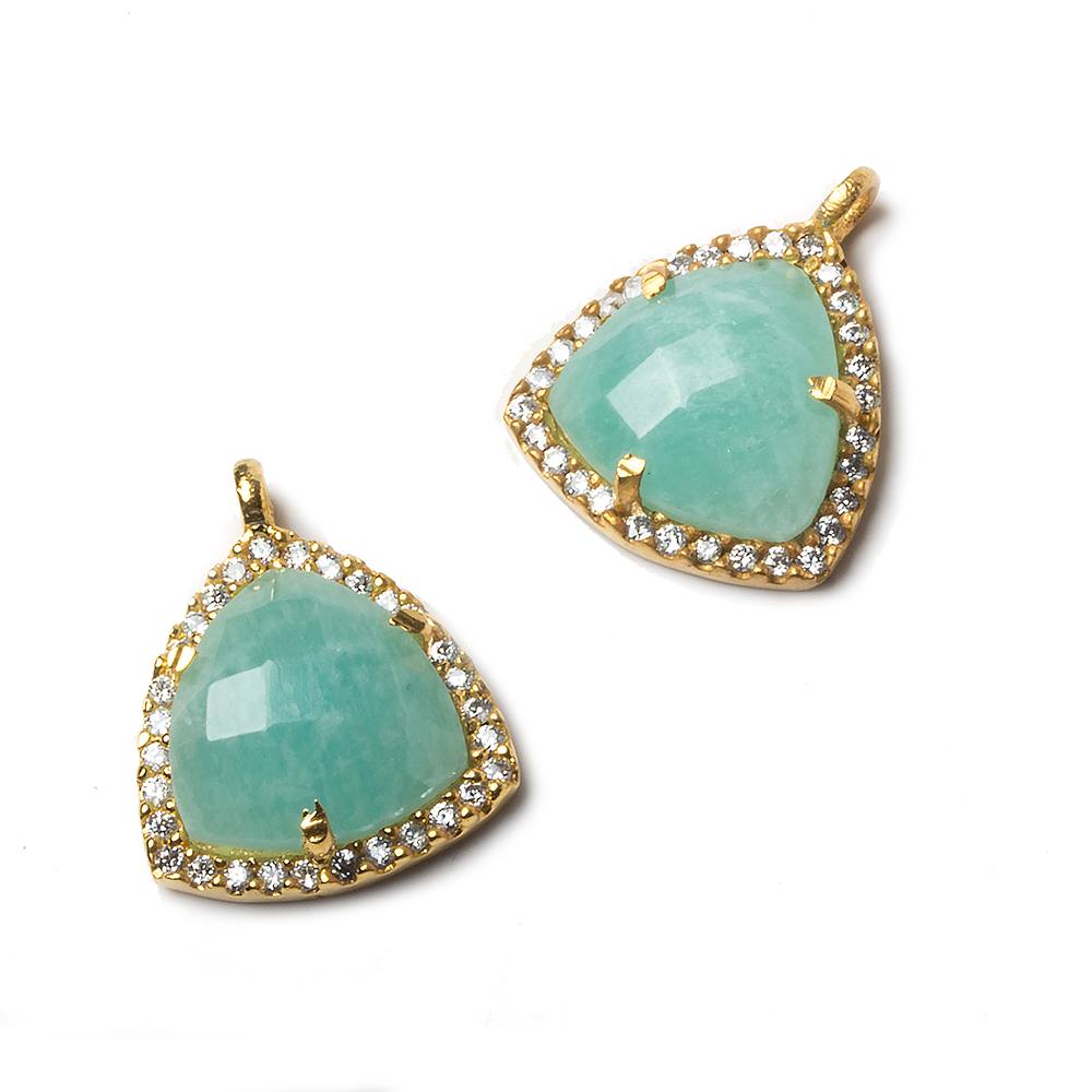15.5mm Vermeil Bezel CZ and Amazonite Triangle Pendant 1 piece