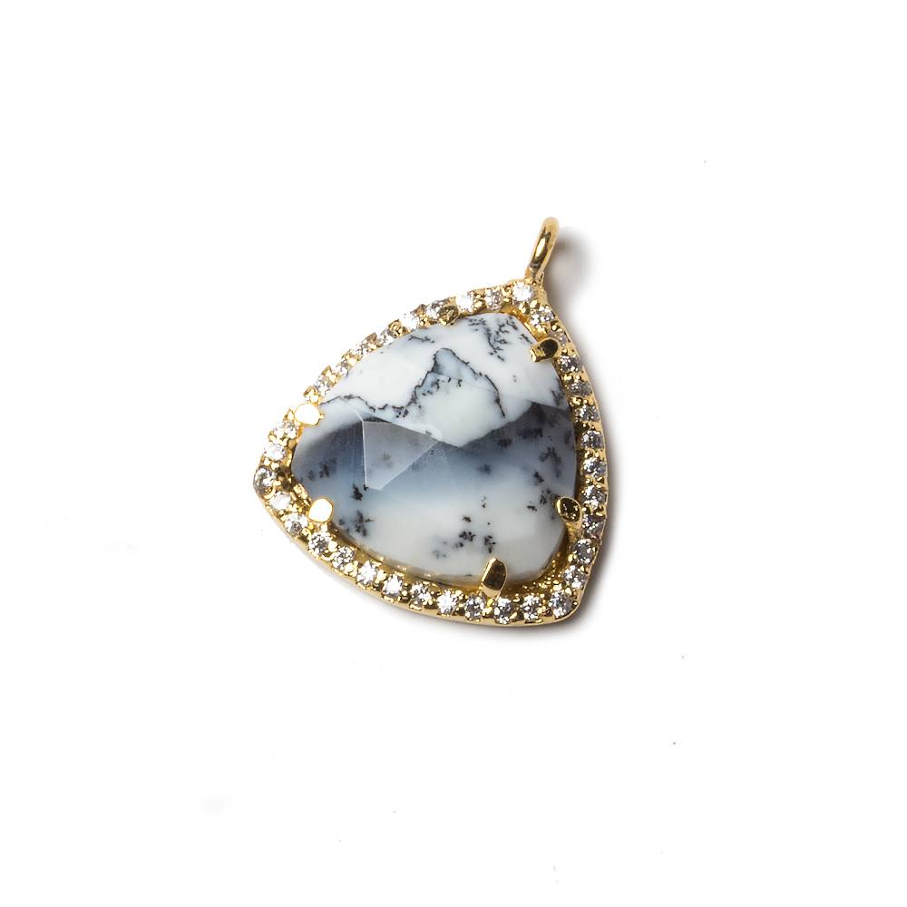 15.5mm Vermeil Bezel White CZ and Dendritic Opal Triangle Pendant 1 piece