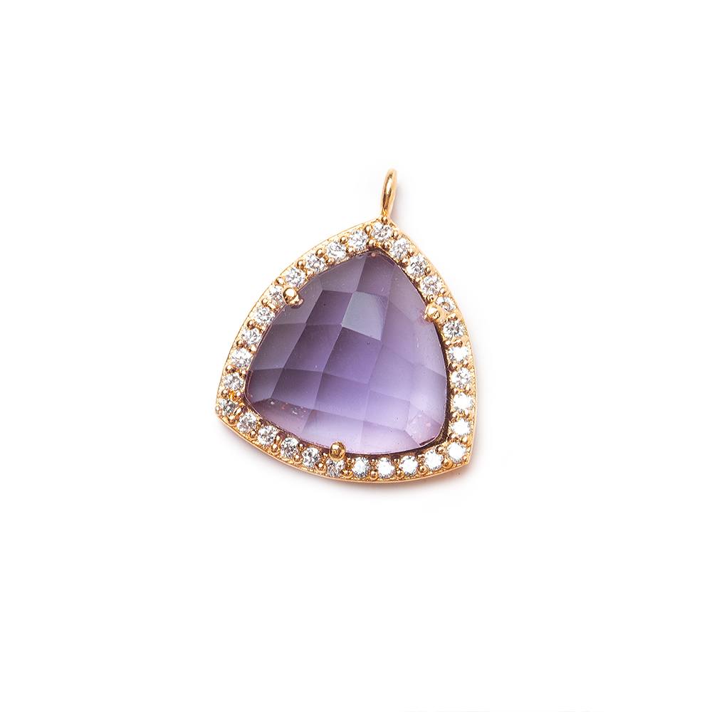 15.5mm Rose Gold CZ Bezel Purple Hydro Quartz Faceted Triangle Pendant 1 piece