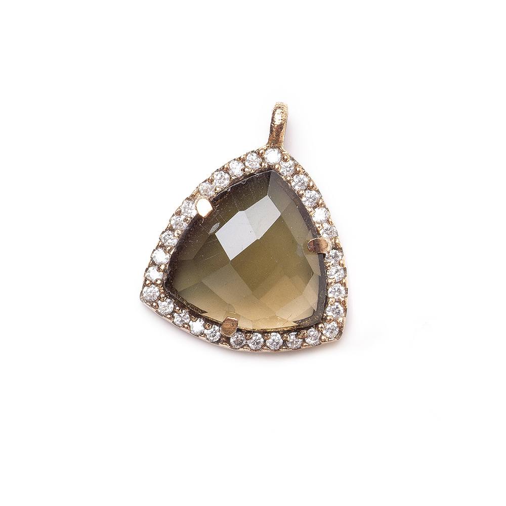 15.5mm Rose Gold CZ Bezel Smoky Hydro Quartz Faceted Triangle Pendant 1 piece