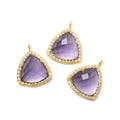 15.5mm Vermeil Bezel White CZ and Amethyst Triangle Pendant 1 piece
