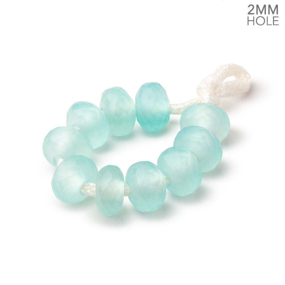 8mm Seafoam Blue Chalcedony 2mm Large Hole Faceted Rondelle Bead Set of 10