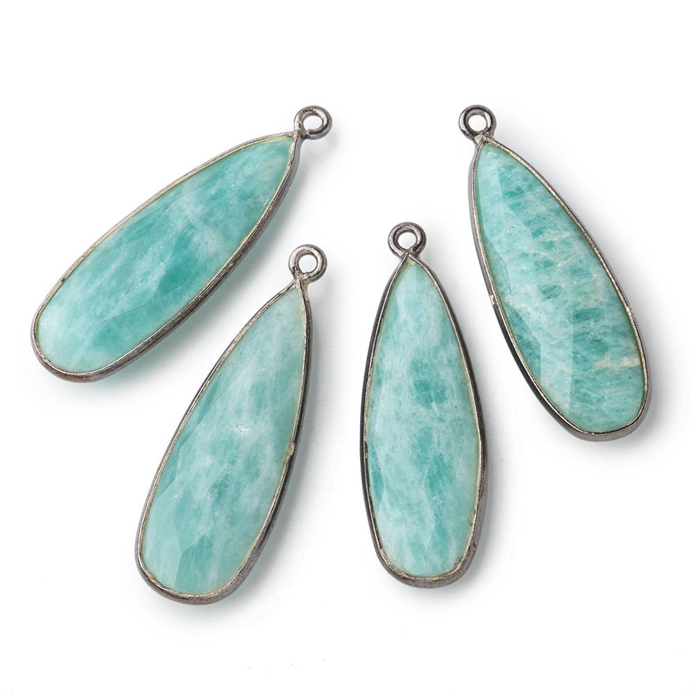 32x12mm Black Gold Bezeled Amazonite Pear Pendant 1 piece