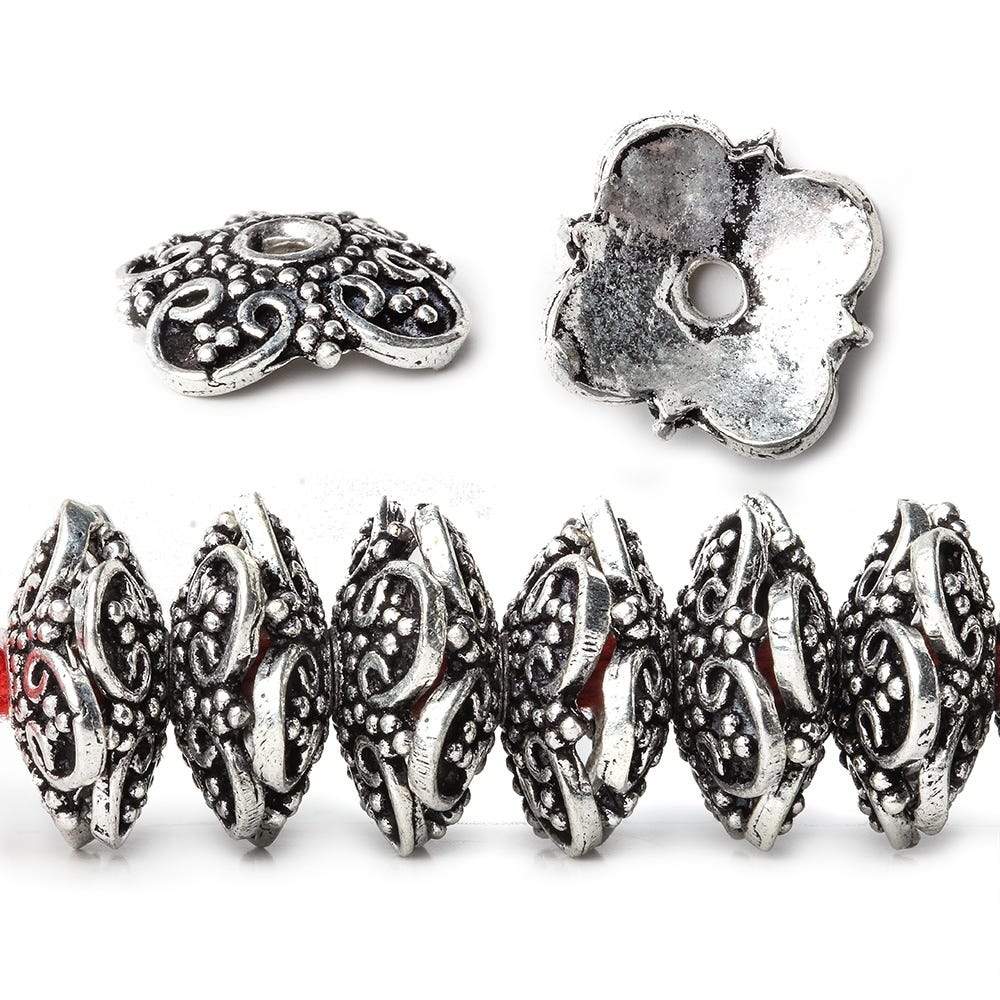 15mm Antiqued Sterling Silver plated Copper Moroccan Scroll Bead Cap 8 inch 64 beads