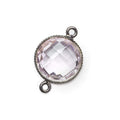 15mm Black Gold .925 Corrugated Bezel Pink Amethyst Coin 2 ring Connector 1 pc