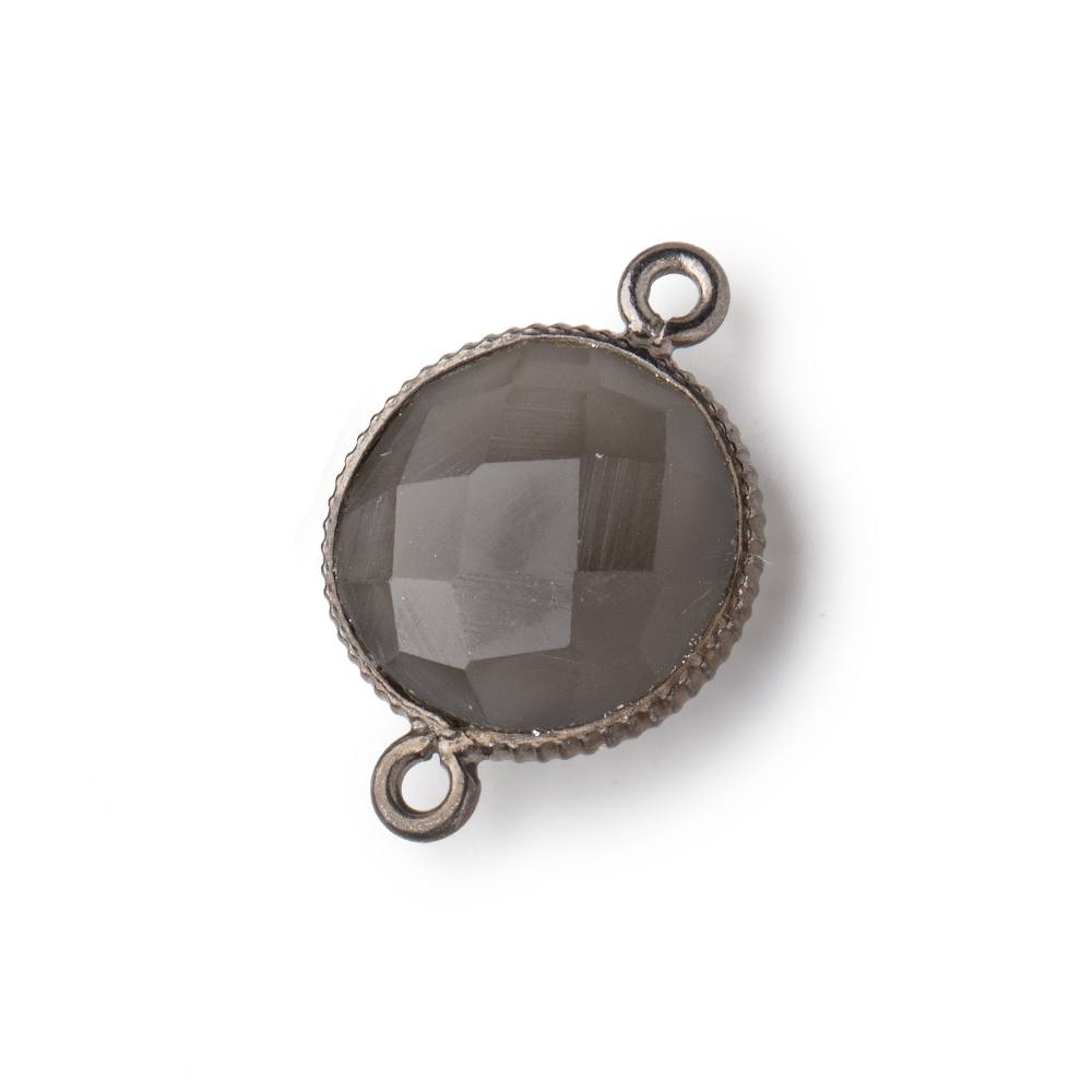 15mm Black Gold .925 Corrugated Bezel Platinum Moonstone Coin 2 ring Connector 1 piece
