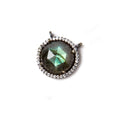 15mm Black Gold Bezeled CZ & Labradorite Coin Connector 1 pc