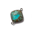 15mm Oxidized Silver Bezeled Chrysocolla plain pillow Focal Connector 1 piece