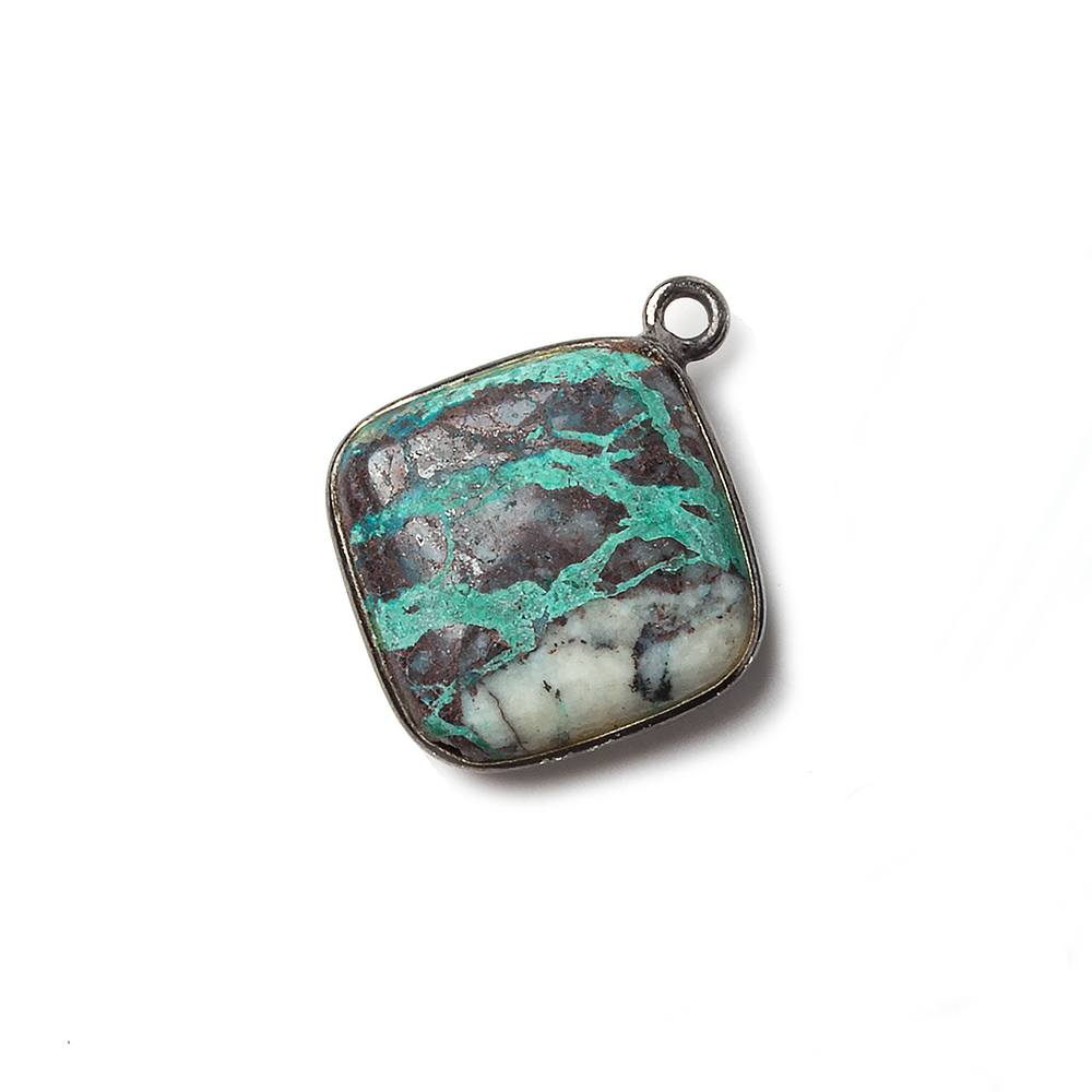 15mm Oxidized Silver Bezeled Chrysocolla plain pillow Focal Pendant 1 piece