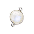 15mm Silver .925 Corrugated Bezel Rainbow Moonstone Coin 2 ring Connector 1 pc