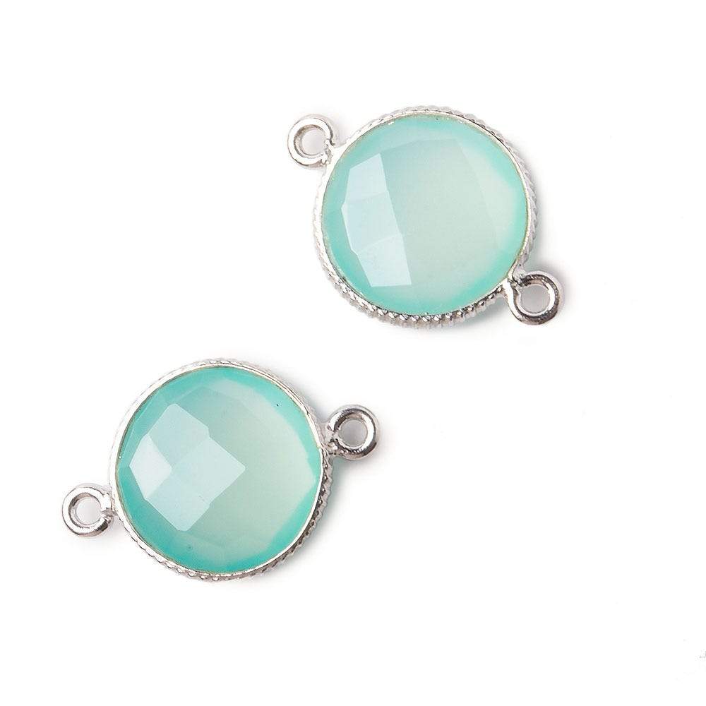 15mm Silver .925 Corrugated Bezel Sea Chalcedony coin 2 ring Connector 1 pc