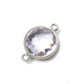 15mm Silver Corrugated Bezel Pink Amethyst coin 2 ring Connector 1 pc