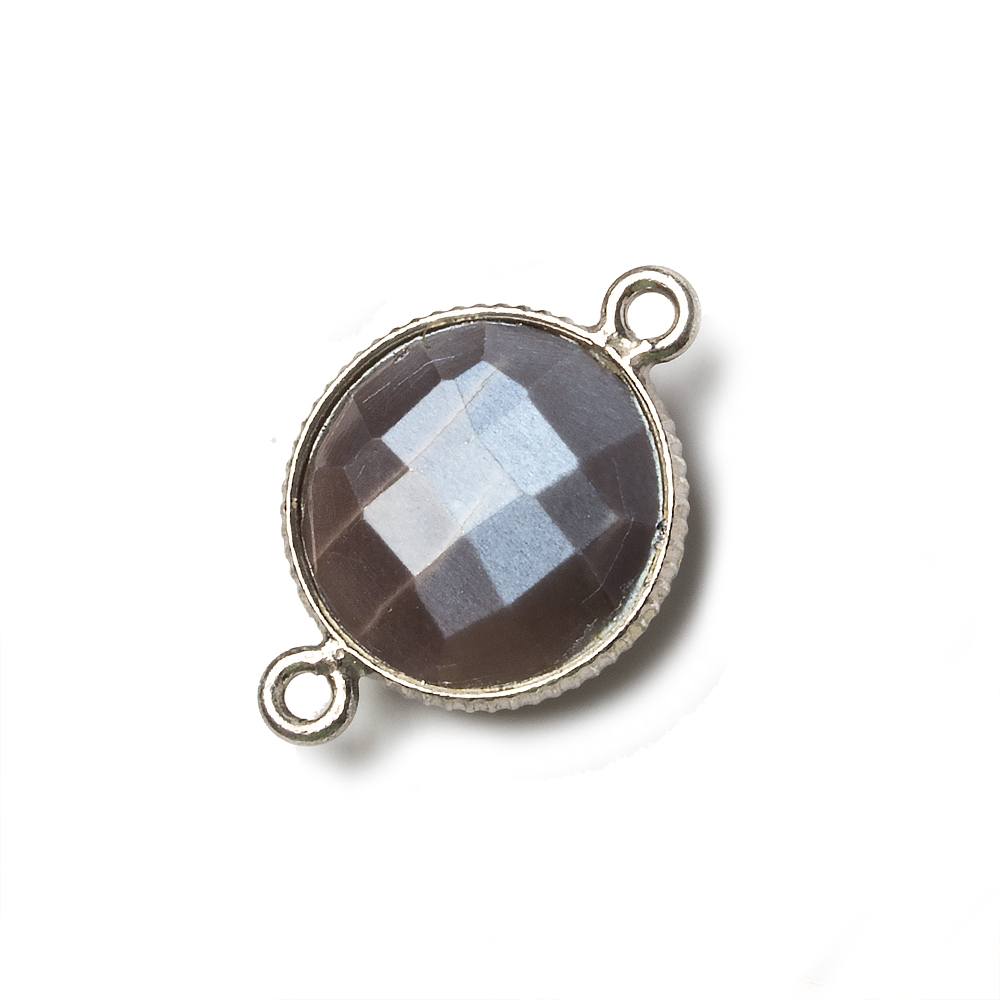 15mm Silver Corrugated Bezel Chocolate Moonstone coin 2 ring Connector 1 pc