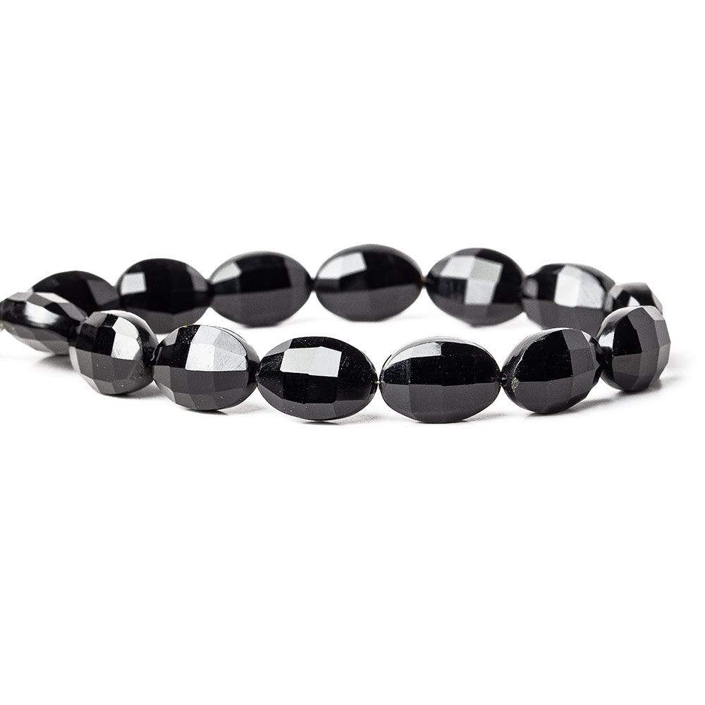 15x10mm Black Onyx straight drilled faceted oval beads 8 inch 14 pieces AAA