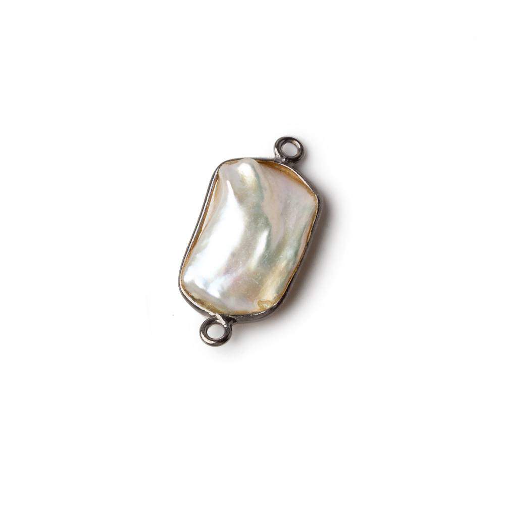 15x11mm Black Gold .925 Bezel White Keshi Freshwater Pearl Connector 1 piece