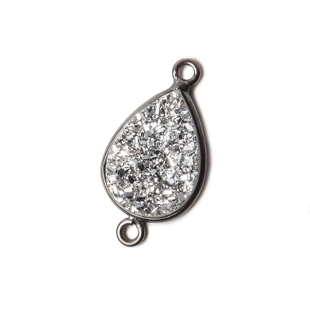 15x11mm Black Gold Bezel Metallic Silver Drusy Pear Connector 1 piece