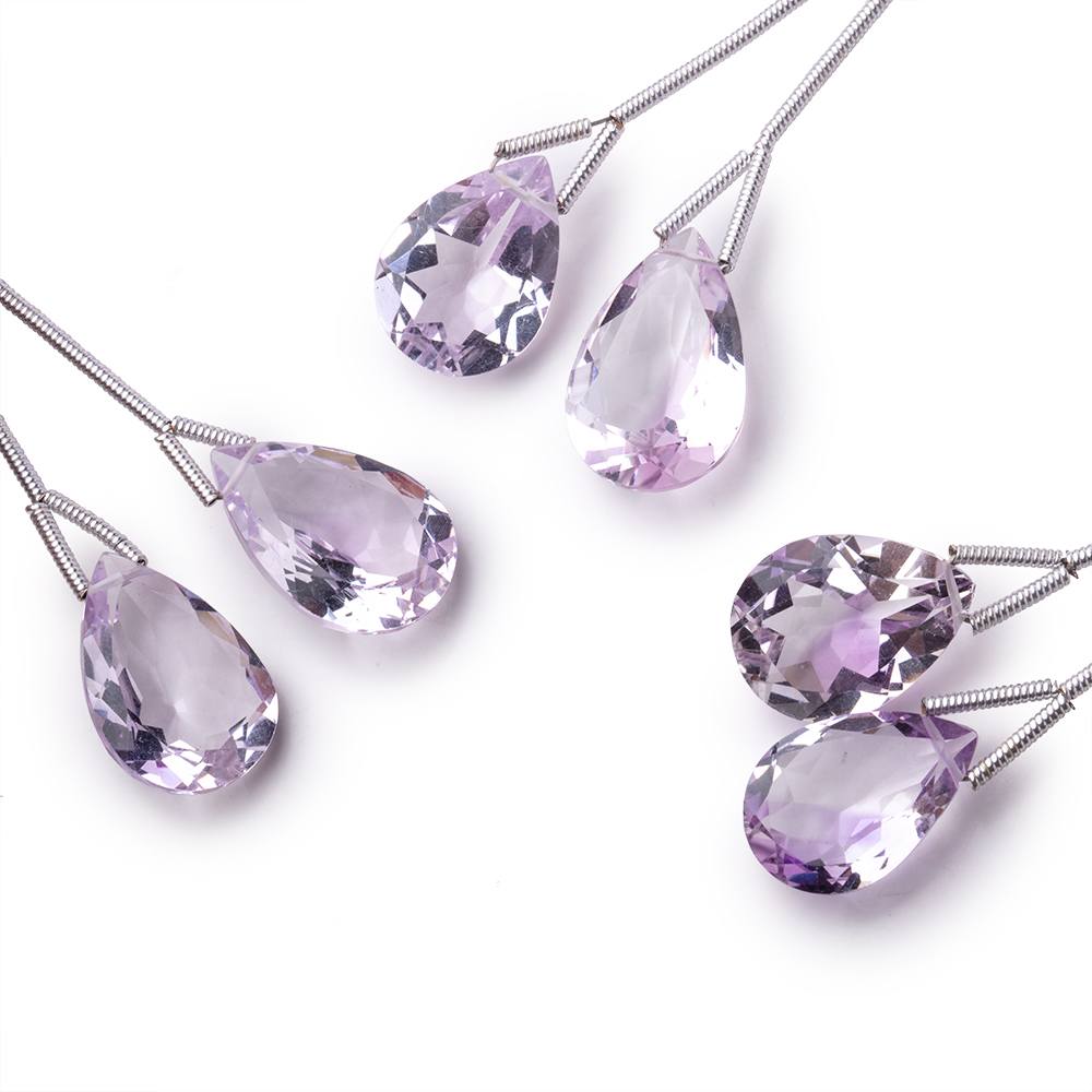 15x11mm Pale Pink Amethyst Pavilion Faceted Pear Focal Set of 2 Beads AAA