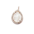 15x11mm Rose Gold Bezeled White CZ and Rainbow Moonstone Pear Pendant 1 piece