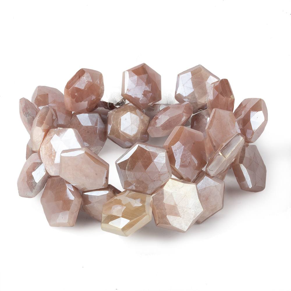 13x13-14x14mm Mystic Peach Moonstone Faceted Hexagonals 8 inch 34 beads