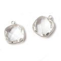 15x15mm Silver Bezeled Crystal Quartz faceted square Pendant 1 piece