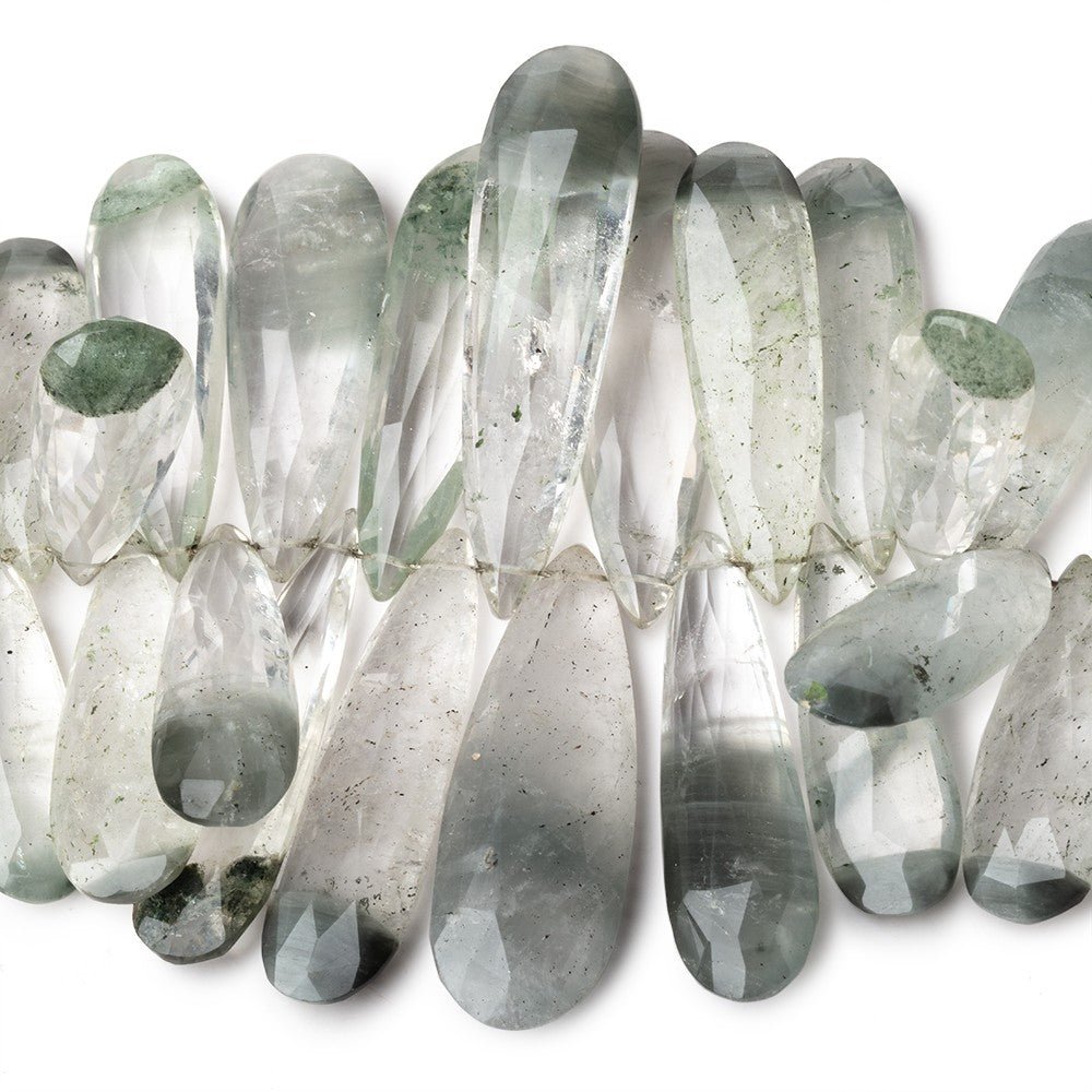 15x8-40x11mm Moss Quartz Faceted Pear Beads 7 inch 59 pieces AA
