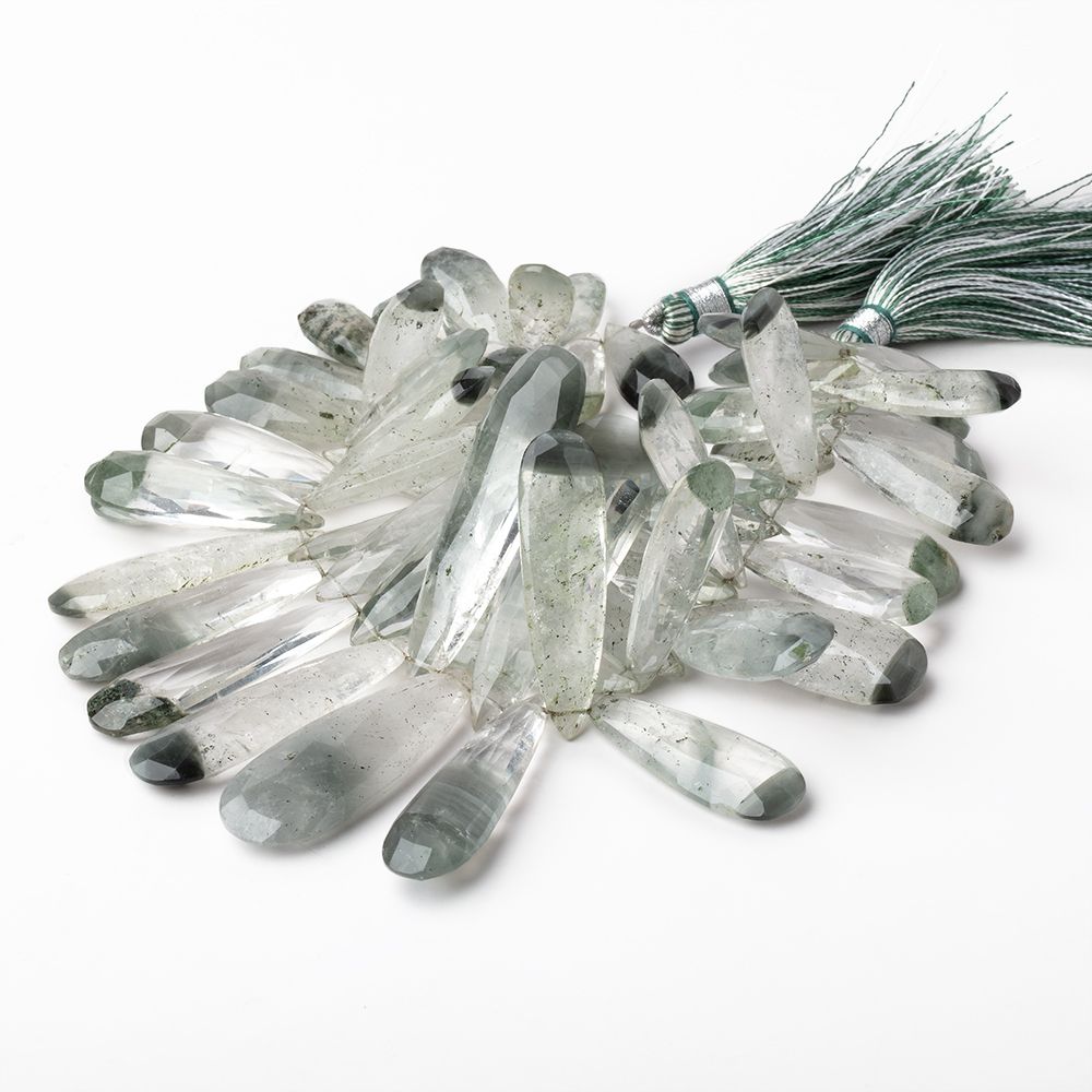 15x8-40x11mm Moss Quartz Faceted Pear Beads 7 inch 59 pieces AA