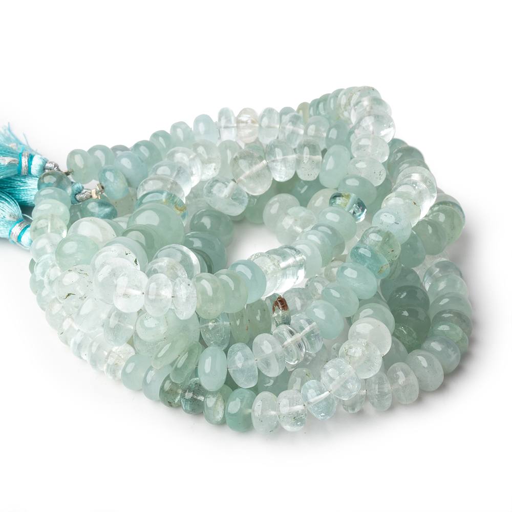 9-13mm Shaded Aquamarine Plain Rondelles 18 inch 81 beads AA