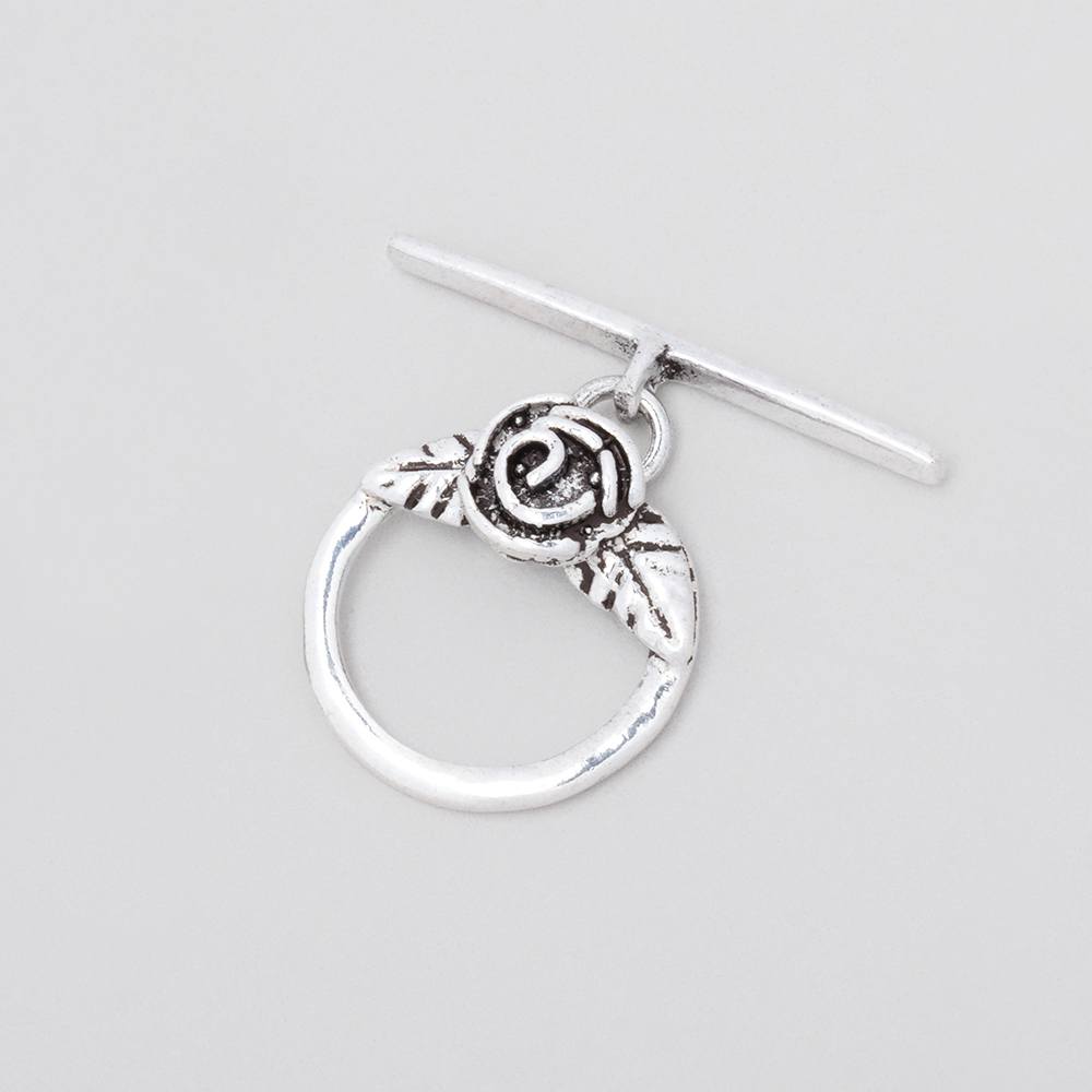 16.5mm Antiqued Sterling Silver Round Toggle Rose Design 1 piece