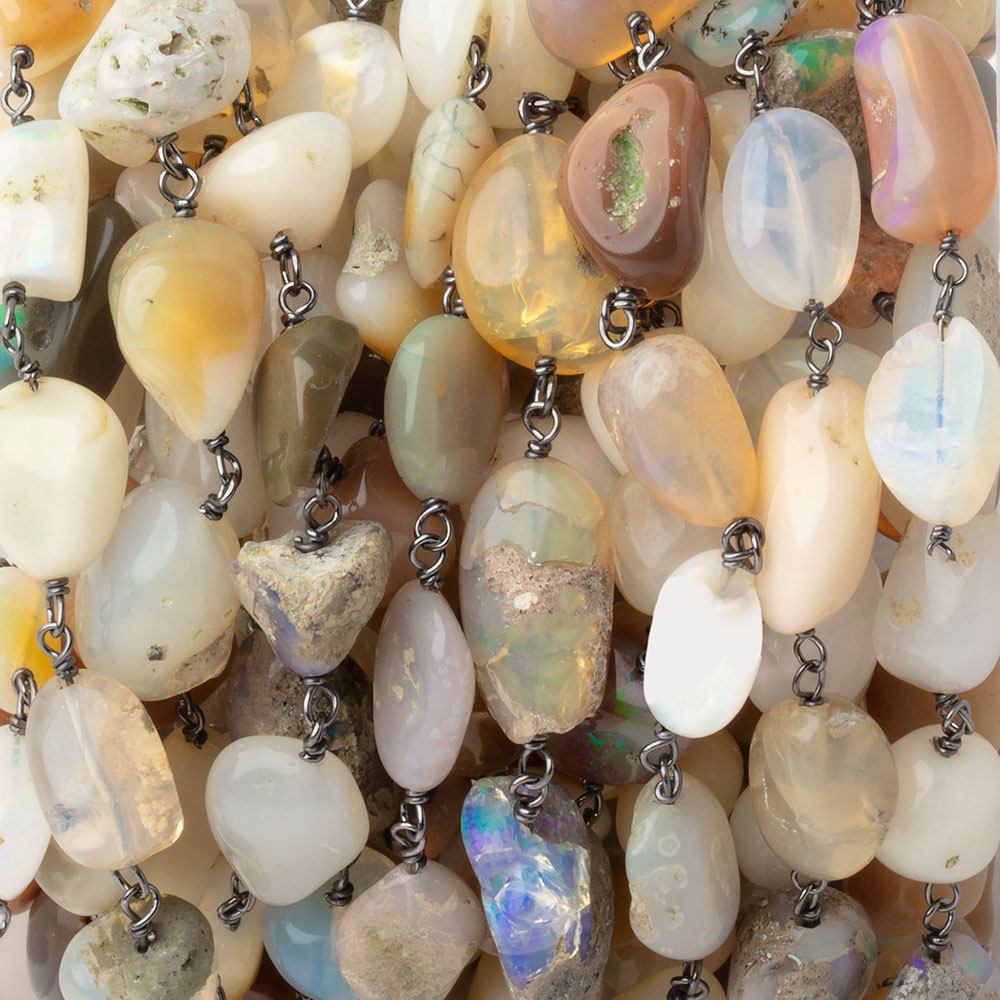8x8-15x9mm Ethiopian Opal Nuggets on Black Gold plated over .925 Silver Chain