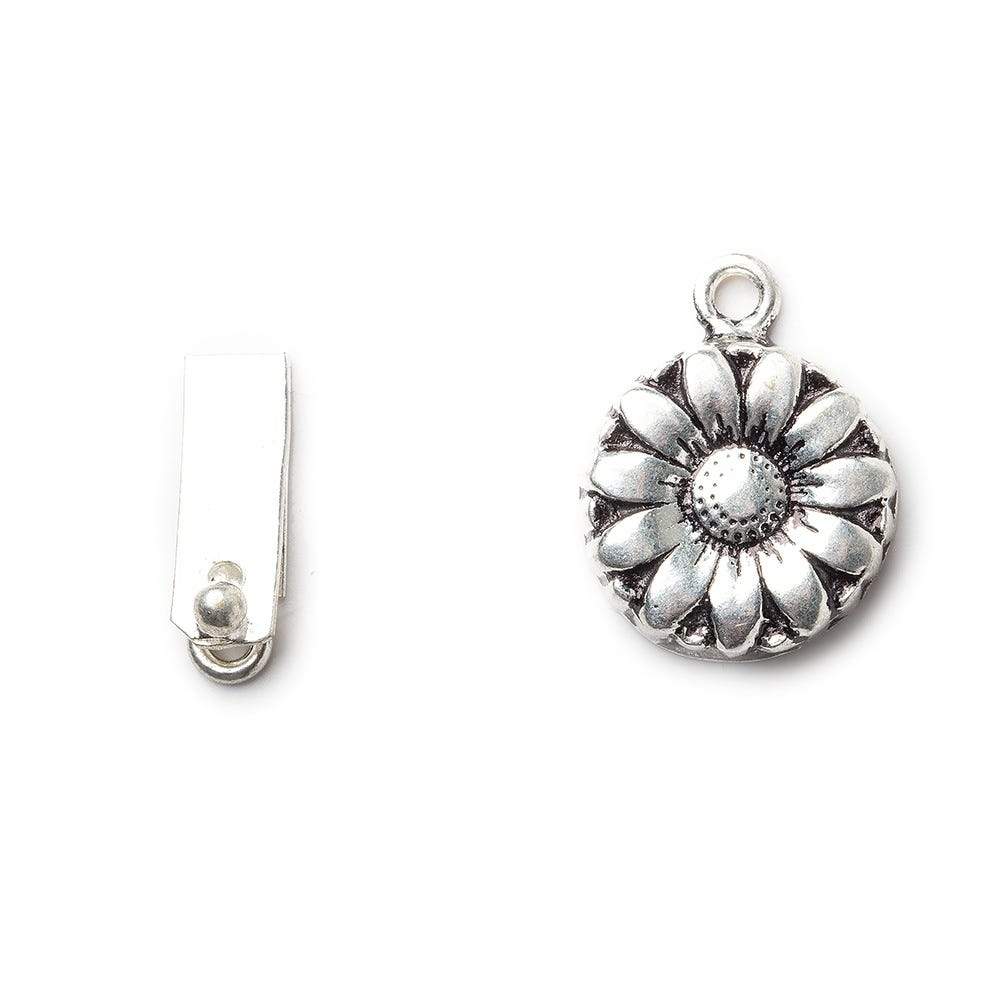 16mm Antiqued Sterling Silver plated Box Clasp Daisy Design 1 piece