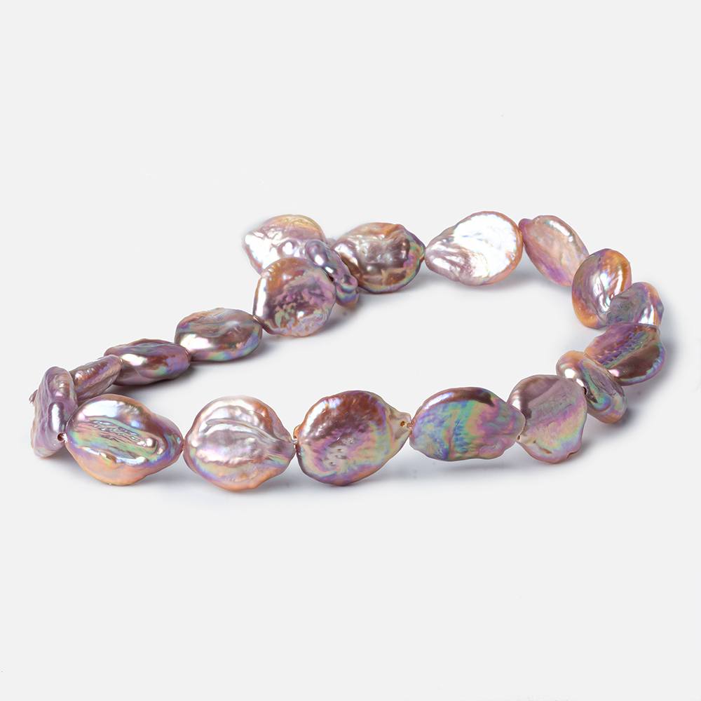 16mm Pinkish Violet Ultra Coin Freshwater Pearls 1.5mm Large Hole 16 inch 20 pieces
