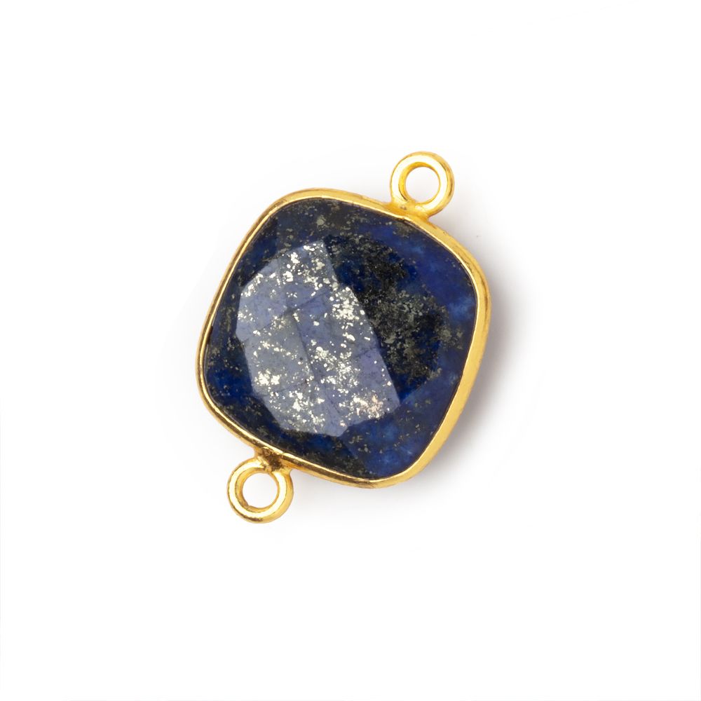 16mm Vermeil Bezel Lapis Lazuli Faceted Cushion Connector 1 piece