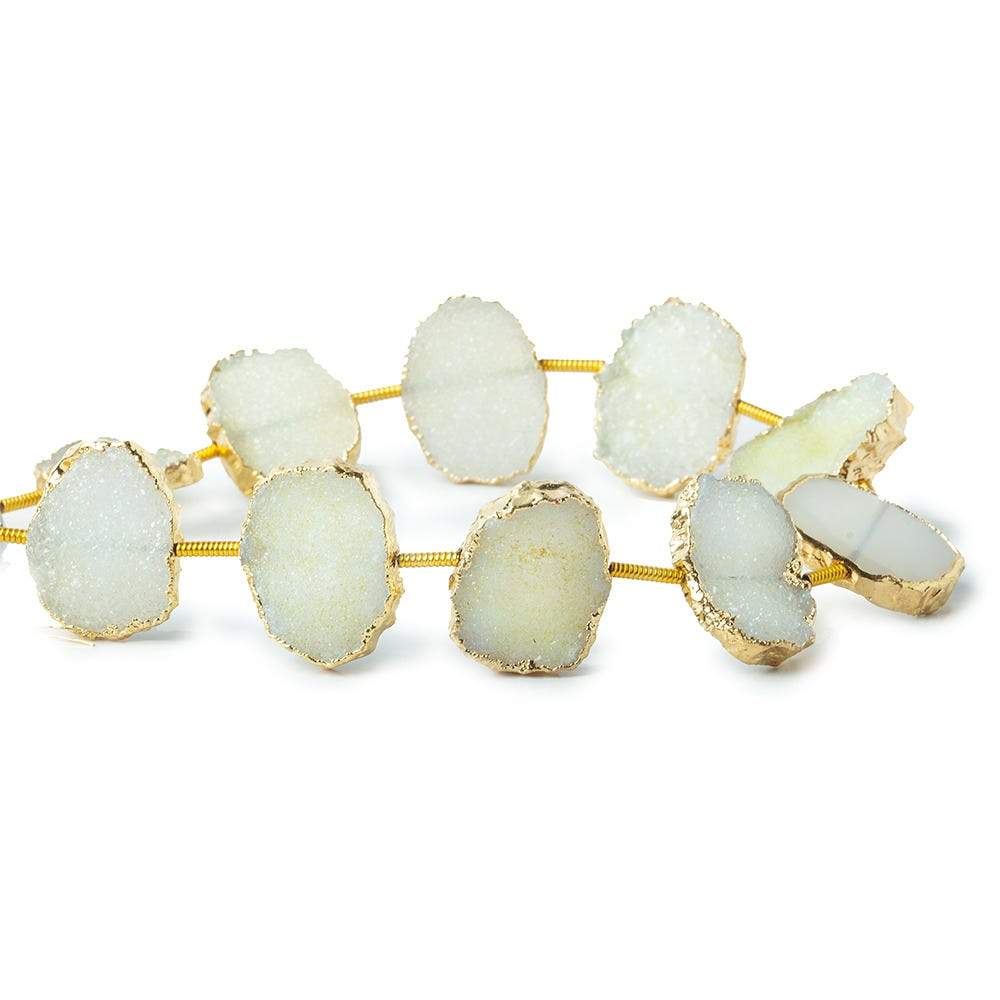 16x12-17x12mm Gold Leafed Pale Yellow Drusy side drilled Slices 8 inch 10 beads