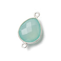 18x15mm Silver .925 Bezel Sea Chalcedony faceted pear Connector 1 piece