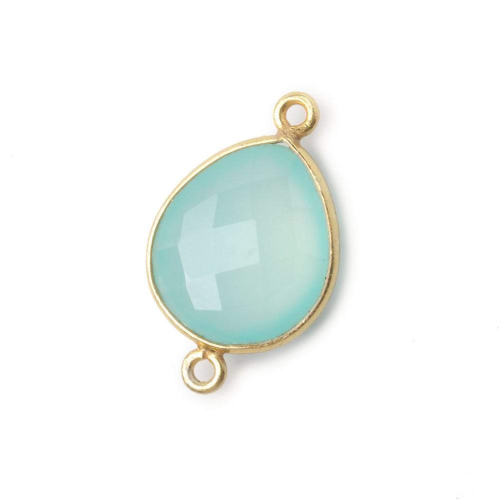 16x14mm Vermeil Bezel Sea Chalcedony faceted pear Connector 1 piece