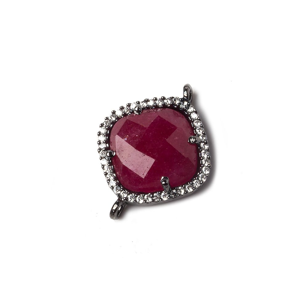 16x16mm Black Gold Bezeled White CZ and Ruby Pillow Connector 1 piece