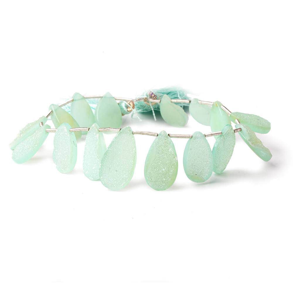 16x9-21x11mm Seafoam Green Drusy Agate Pear Beads 8 inch 16 pieces