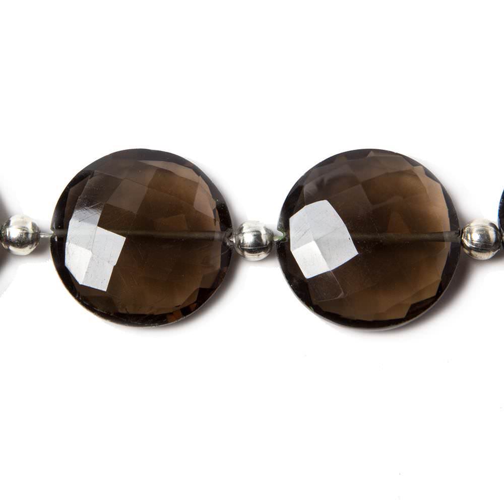 17-20mm Smoky Quartz faceted coin beads 7 inch 9 pieces