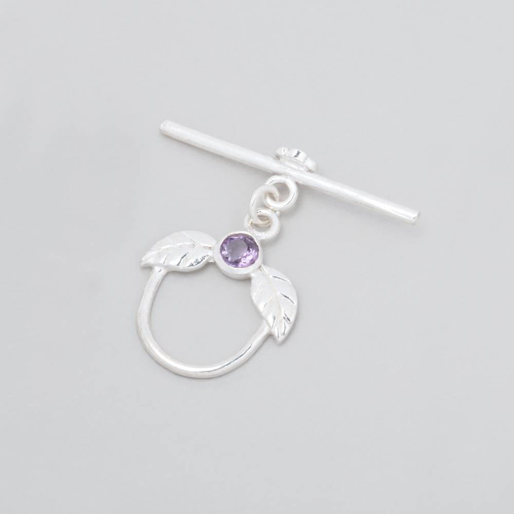 17x18mm Sterling Silver Toggle with Leaves and Amethyst 1 piece