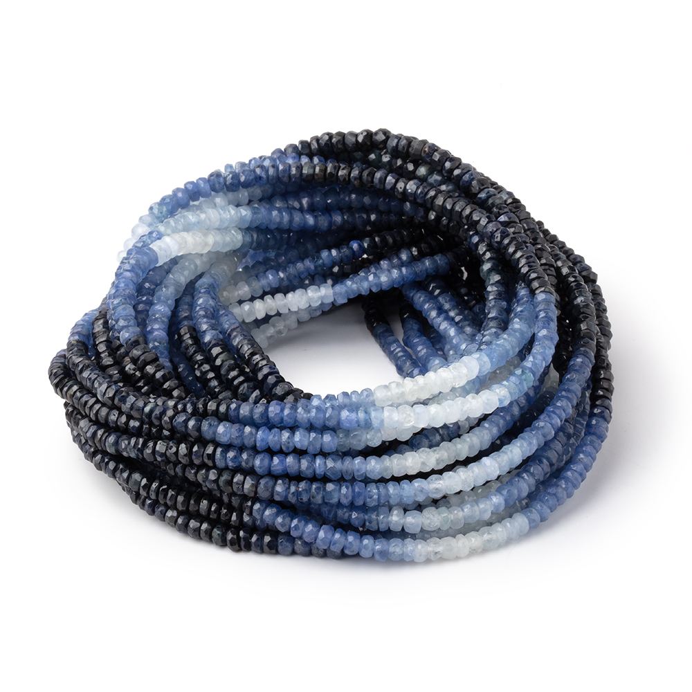 3-3.5mm Shaded Blue Sapphire Faceted Rondelles 15.5 inch 205 Beads AA