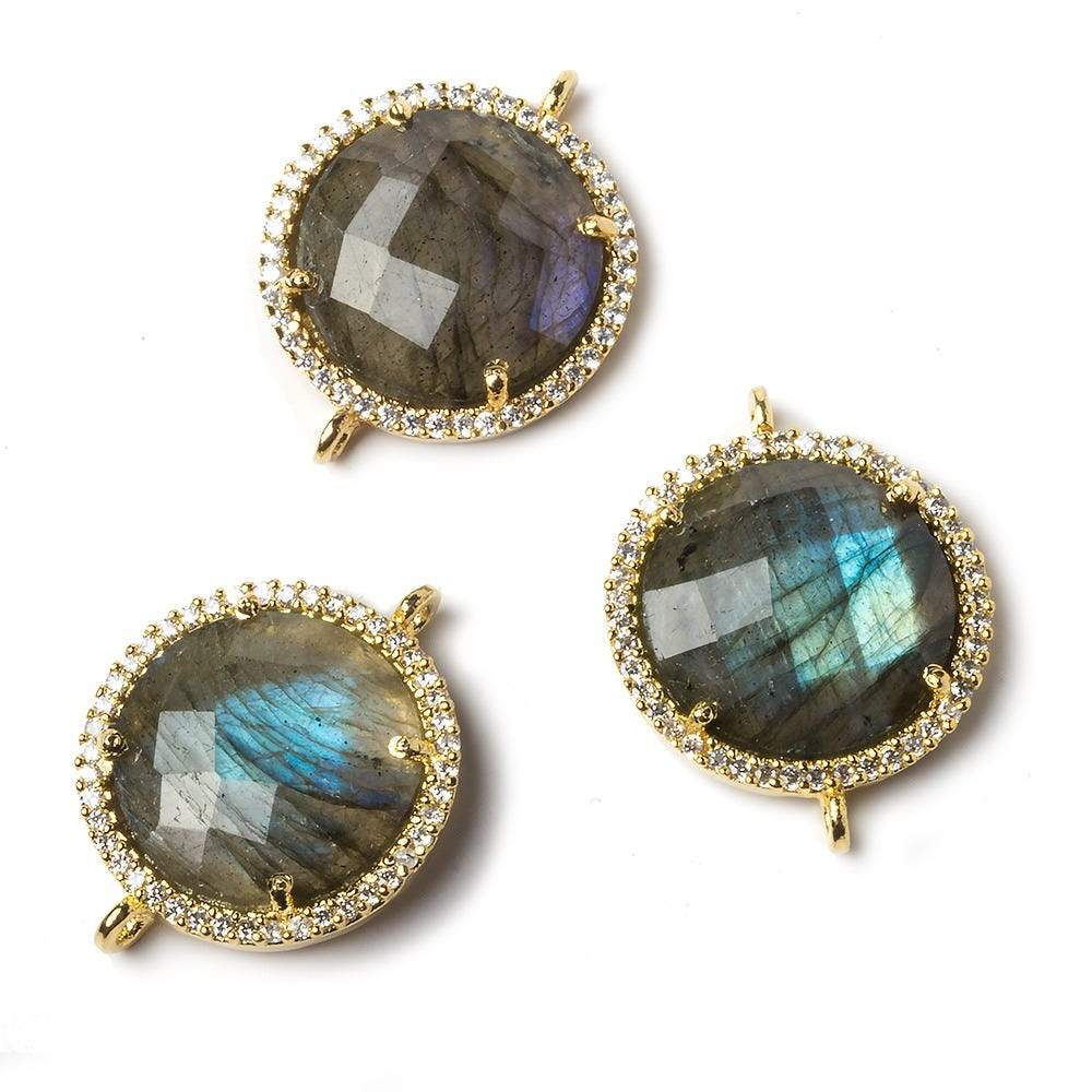 17mm Vermeil Bezel CZ and Labradorite Coin Connector 1 focal bead